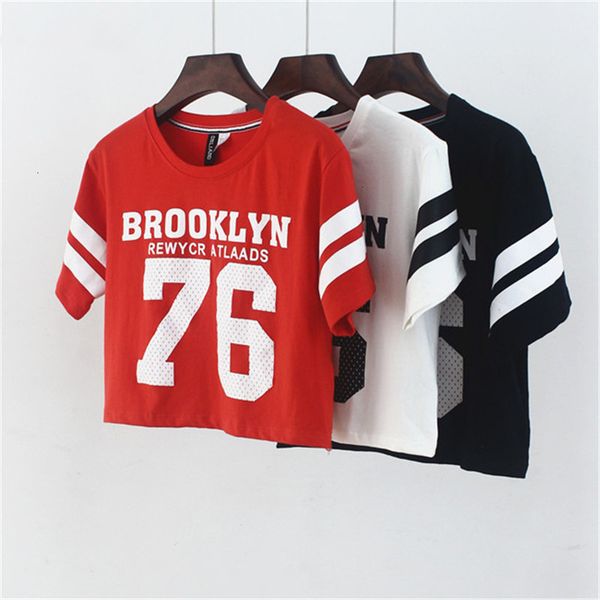 

женская одежда женская футболка новый летний стиль brooklyn 76 printed мода футболка punk crop top хлопчатобумажных танец тенниска tops, White