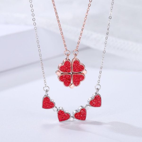 

мода s925 sterling silver двусторонний clover ожерелье трели же пункт сердце может открыть один-два wear ключицы цепи