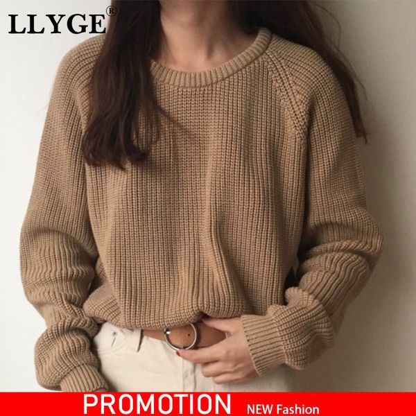 

winter knit o-neck pullover women's sweater long sleeve solid jersey jumper women 2019 blue khiki casual loose sweaters female, White;black