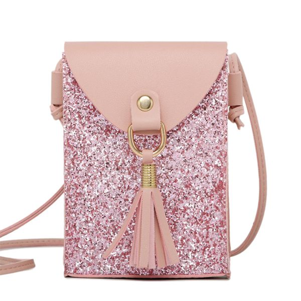 

auau-colorful sequins phone bag women pu leather mini shoulder bag with tassel small crossbody female