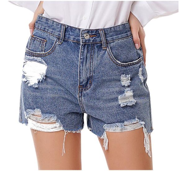 

женская мода повседневные летние прохладные женские джинсовые шорты с высокой талией шорты джинсовые ноги-отверстия плюс размер сексуальные, Blue