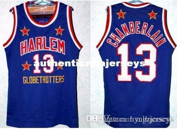 

retro throwbacks #13 wilt chamberlain harlem globetrotters jersey new black blue any size s - 4xl embroidery jerseys