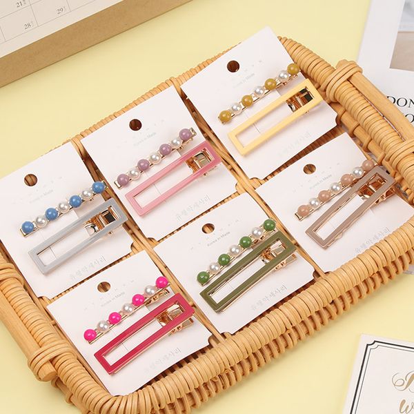 

2pcs/set cute pearls acrylic rectangle barrettes for women hair holder headband sweet hair clip hairpin fashion hair accessories