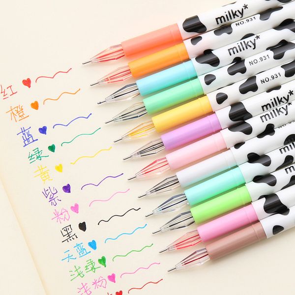 

12pic cute milkcow gel pen black ink pen for office stationery netural student writing gel pens