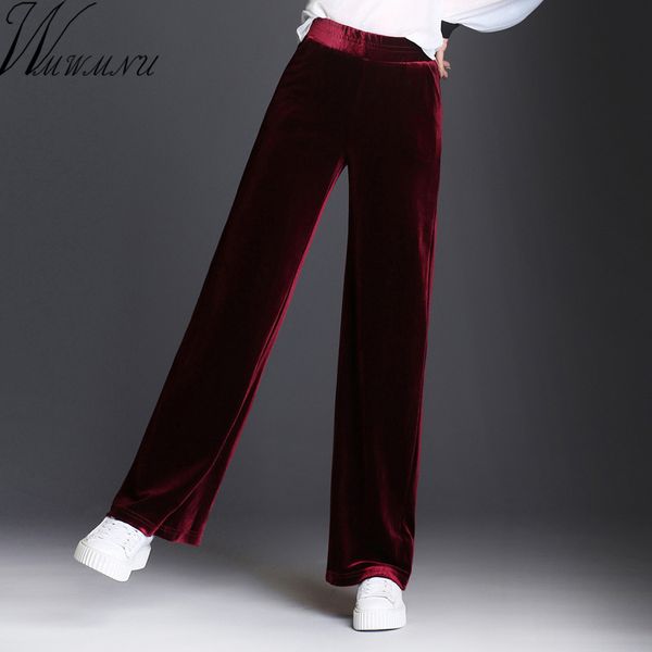 

wmwmnu 2017 women velvet long pants autumn winter casual warm wide leg pants elastic waist plus size 8xl office wear trouser, Black;white