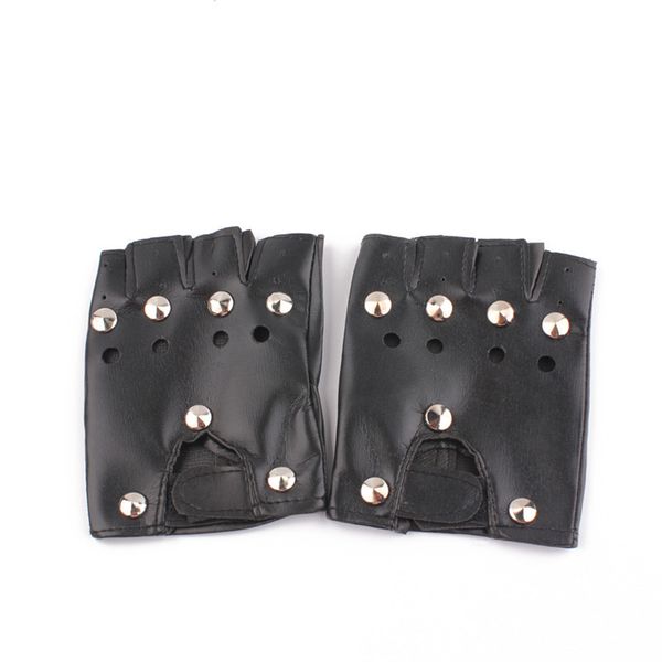 

black pu leather fingerless stud metal motorcycle gloves rock gothic punk style gloves, Blue;gray