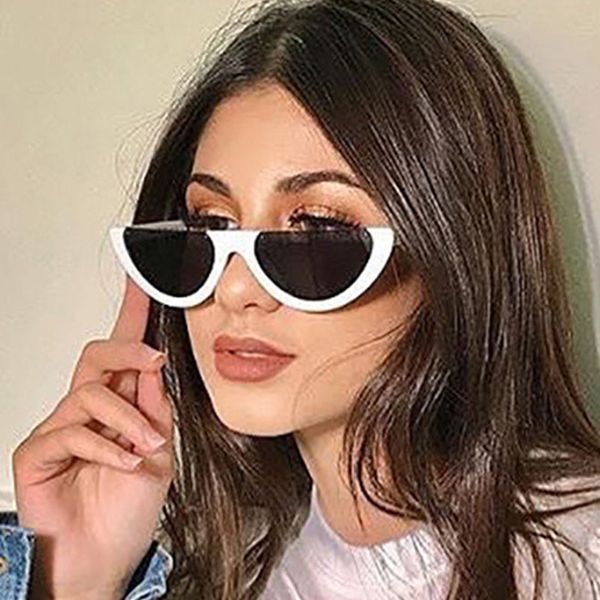 

feishini unique half frame glasses women cat eye sunglasses brand designer fashion ladies sunglass transparent, White;black