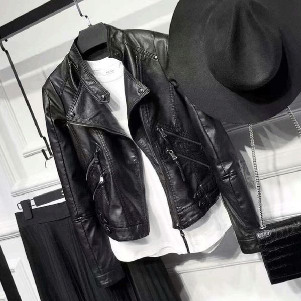 

2019 ladies locomotive pu leather coat jacket short leather jacket, Black;brown