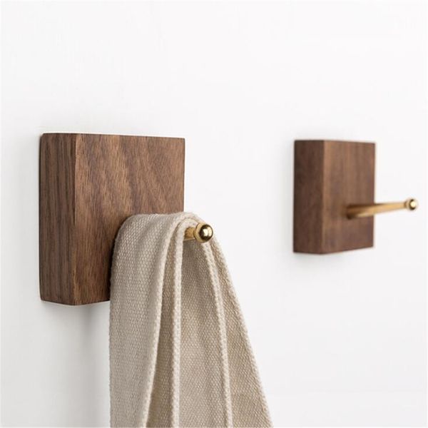 

walnut square hook brass hooks solid wood hooks for towel clothes home kitchen bathroom accessories home decor