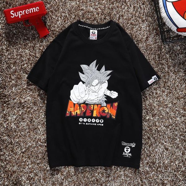 

european american summer t-shirt fashion brand super saiyan printed t-shirt selling street trend couple short tee65565, White;black