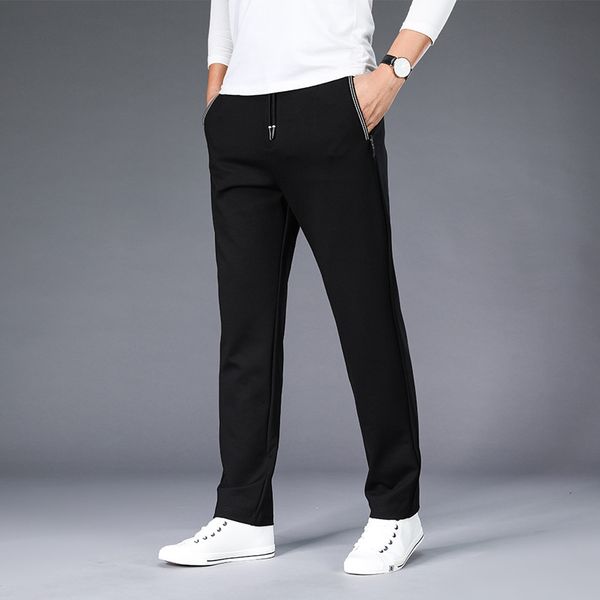 

brand pants men casual elastic waist long trousers mens slim fit stretch pants male thick jogger pant oversize, Black