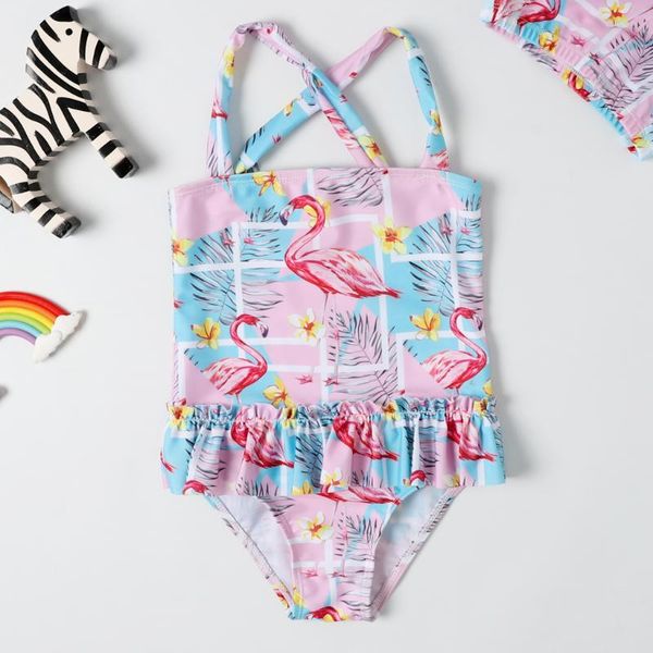

2020 new baby girl swimsuit one piece swimwear classic style bodysuit skirt dress swimsuit for girl flamingo bathing suit