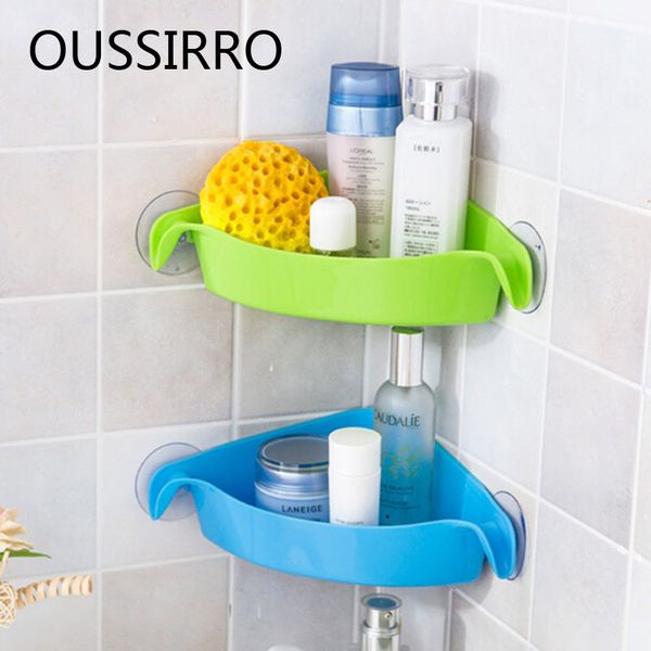 

wholesale plastic strong wall-mounted corner bathroom shelf suction cup racks vacuum storage bathroom rack storage box