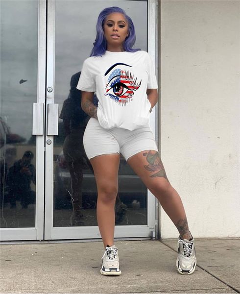 

Mouth And Eyes Printed Womens Designer 2Pcs Short Sleeve Sexy Slim Female Tracksuits Casual Womens Clothing