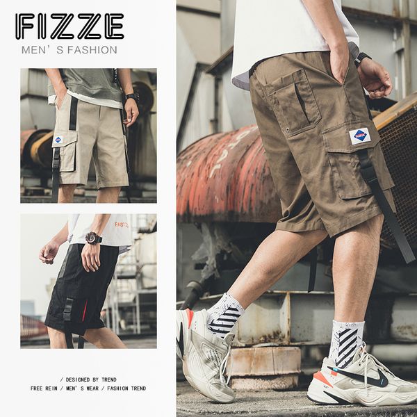 

work clothes shorts male easy tide card full marks pants leisure time more than wen le overalls trend sandy beach in pants, White;black