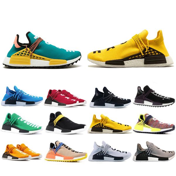 

новый стиль человеческой расы hu trail pharrell williams кроссовки для мужчин женщин ботаник черный крем тренеры спорт на открытом воздухе к