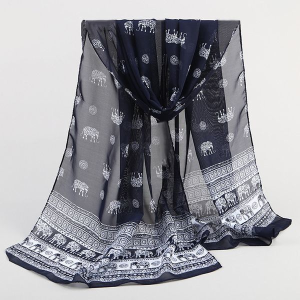 

women vintage elephant printing scarf fashion retro female multipurpose shawl scarf soft comfortable chiffone bohemian