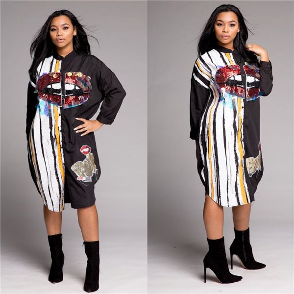 

роскошные женская рубашка костюмам printed блестки вышивка платье мода женщин с длинными рукавами платья, Black;gray