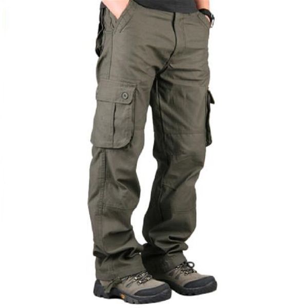 

men's cargo pants casual multi pockets tactical pants men outwear streetwear army straight slacks long trousers clothes, Black