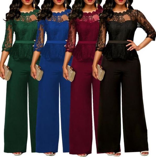 

женщина цельный костюм sexy кружева семь рукава весна и осень для девочек цельный брюки модельер женщины rompers комбинезон, Black;white