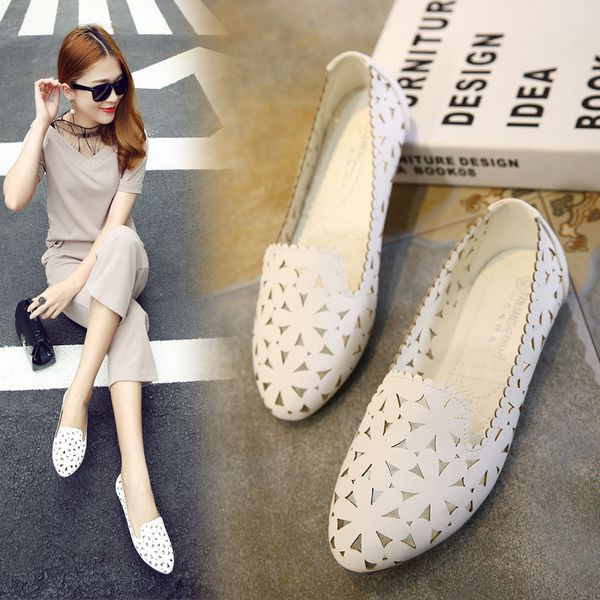 

new style women's casual shoes hollow out plat-heels round toe female slip on shallow shoes women flat summer beach lady, Black