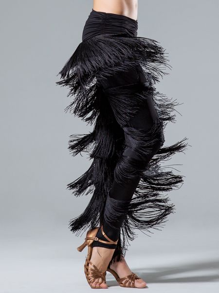 

ladies modern dance skirt pants fringed pants latin dance new fringe latin ballroom tango dress, Black;red