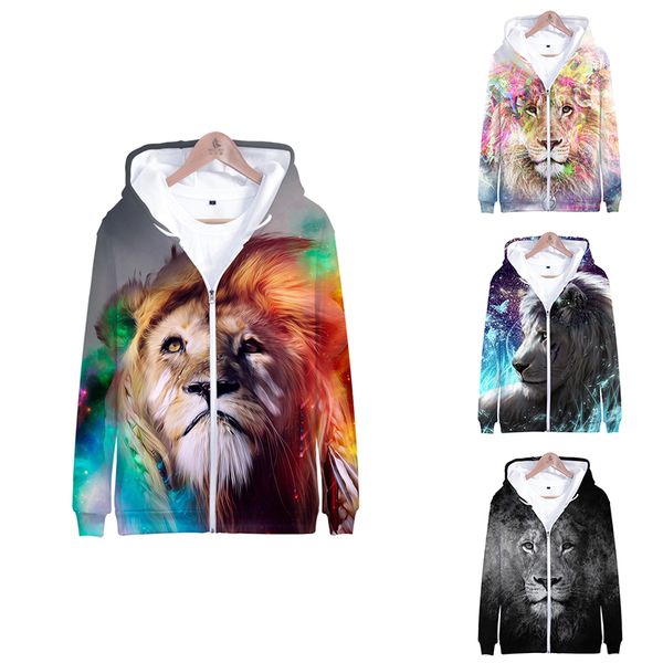

3d hoodie cartoon king lion costume fashion men women zipper hoodies jackets long sleeve 3d hooded sweatshirts tracksuit 4xl, Black