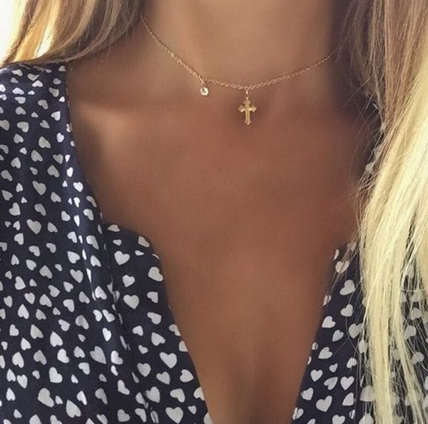 

womens chunky necklaces cross crystal beads lariat chokers pendant necklaces gold tone jewelry gifts, Golden;silver
