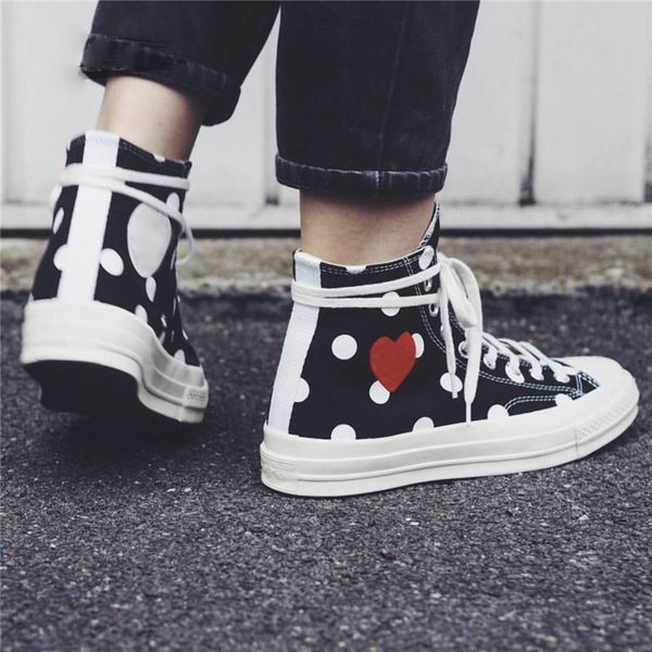 

1970s play chuck 70 big eyes hi canvas shoes multi heart taylor all star 70s pink blue 1970 brand sneakers jointly name skateborad trainers, Black