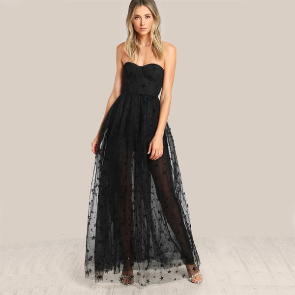 

дамы платья женской одежды black sexy бюстье платье партии star flock женщины mesh overlay maxi летнее платье без бретелек sheer cut out пла, Black;gray