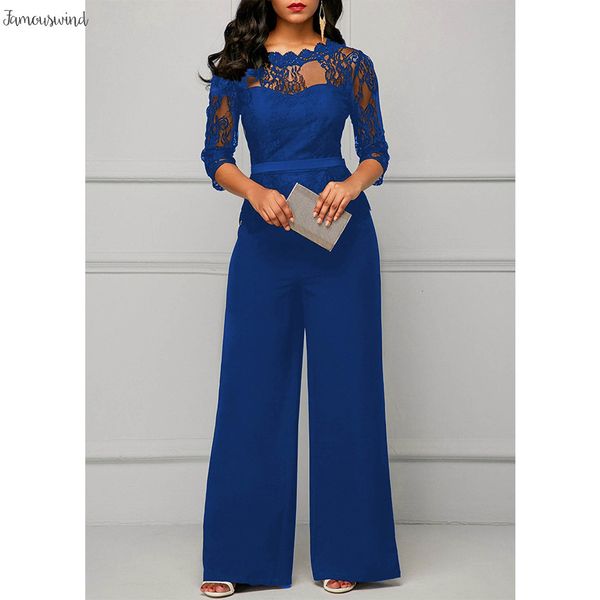 

кружевные комбинезоны для женщин осени sexy высокой талии палаццо 3 4 one piece ползунки баски с длинными ножками wide pant, Black;white