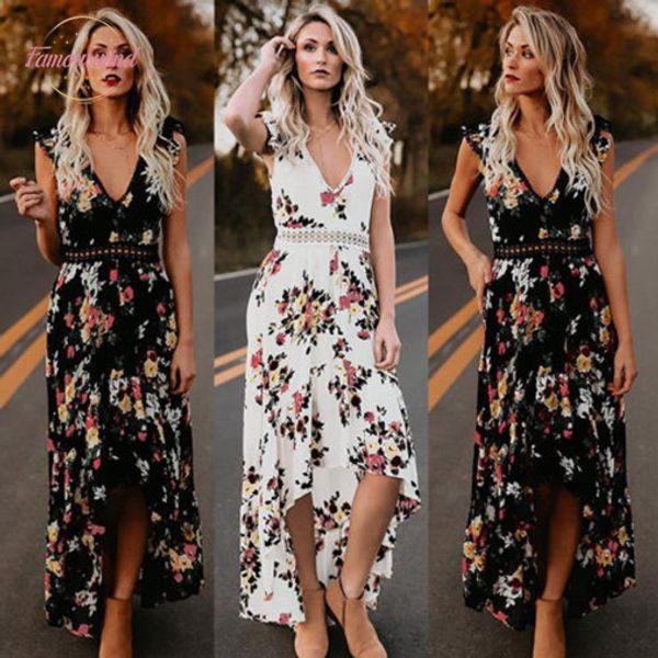 

горячие женщины спинки платье старинные boho длинные макси партии пляж сарафан цветочные печати шифон летние платья, Black;gray