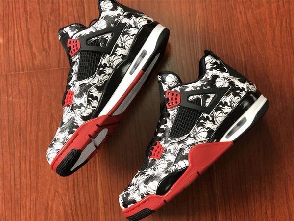 

2020 new release 4 tattoo 4s iv casual shoes sneakers for men fire red black white bq0897 -006 ar4j authentic sports shoes with box
