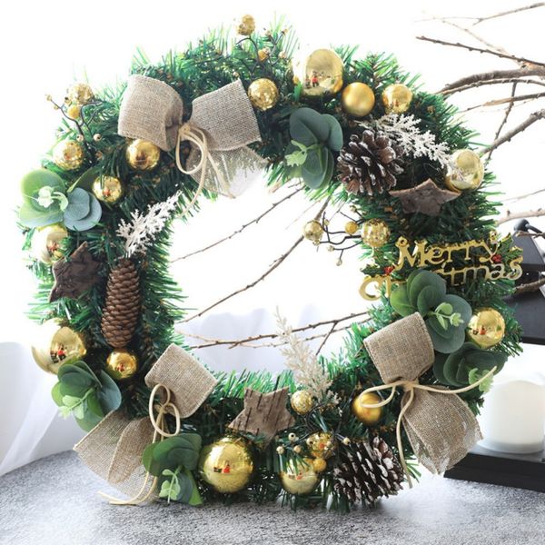 

40cm artificial christmas wreath door wall decoration with pine cone ball and bowknot gifts for christmas guirnalda navidad