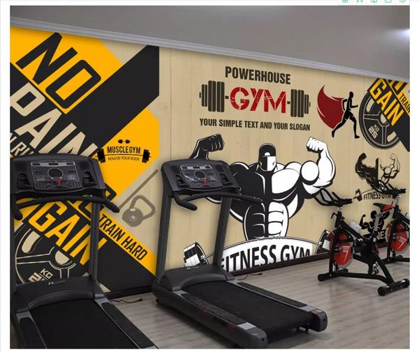 Maßgeschneiderte 3D-Stereo-Sport-Fitness-Fototapete, Wandbild, nostalgischer Cartoon-Fitness-Charakter, Gewichtheben, Hintergrundwand, Papel de Parede