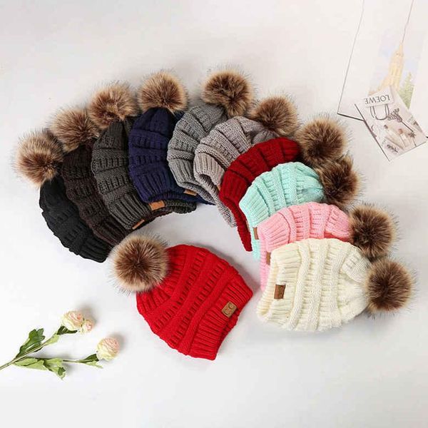 

Large ball winter wool warm women knitted cc hat fur pom pom crochet beanie cap bobble fleece cable louchy kull cap 12color 100pc fl224