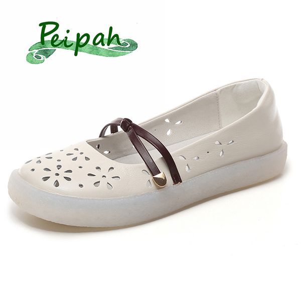 

peipah genuine leather women ballet flats shallow slip-on ladies shoes woman flat with cross-band zapatillas mujer 2020 footwear, Black