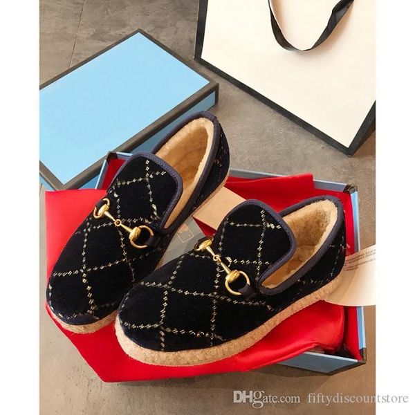 

branded women horsebit textured wool loafer fabrics rubber midsole flat home shoes deisgner lady check tweed walking loafer with box, Black