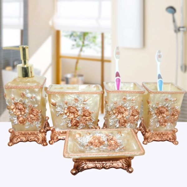 

pretty in pink bathroom set resin wedding gifts bathroom set of five pieces toiletries kit accessories decor