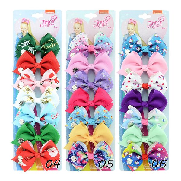 

2019 6 styles boutique jojo bow hair clip sets children girls hair accessories baby bows hairpin with alligator clips 7pcs/set h990f, Golden;silver