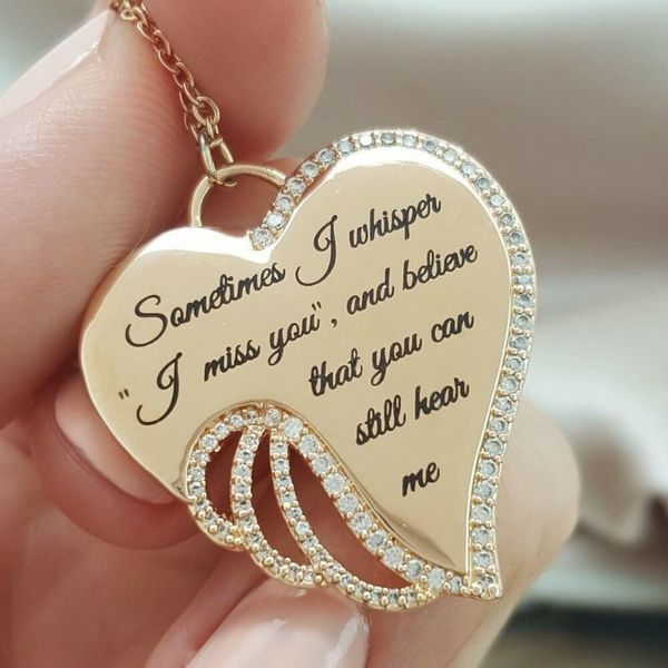 

fashion alloy set auger wing heart pendant necklaces peach hearts printed letter angel wings charm necklace women jewelry statement gifts, Silver