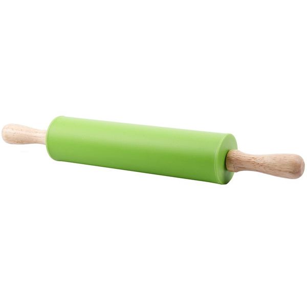 

on stick wooden silicone rolling pin silicone for kitchen and baking (green