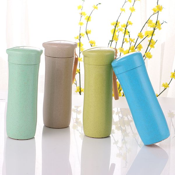 

wheat straw water bottles with lid sport travel drinking bottle portable tea water cup wholesale