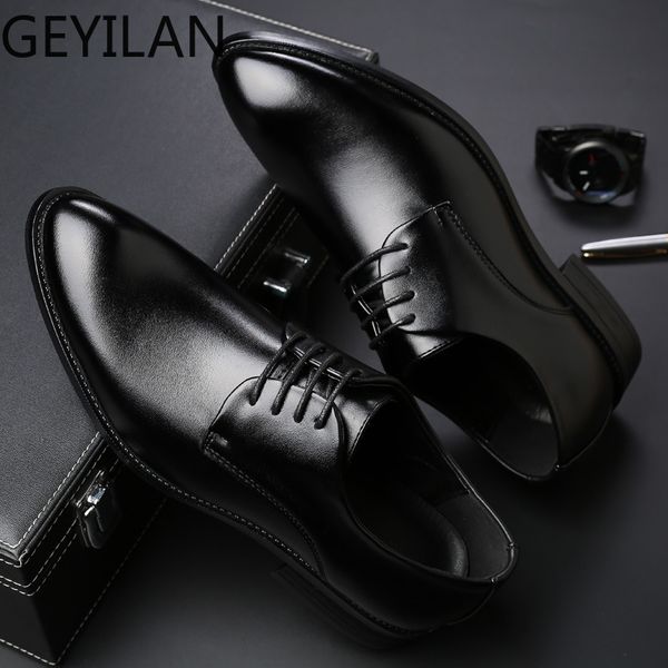 

2018 men's leather formal shoes oxfords vintage business elegant shoes work christmas party dress 1, Black