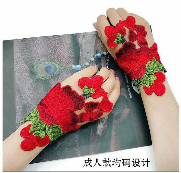 

классические перчатки национального стиль мягких наручи женской вышивка течь thin вышитой половина палец запястья крышки мода multicolor бра, Golden;silver