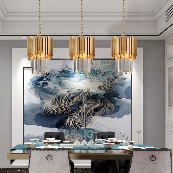 

Gold Chandelier Lighting Single Light Dining Room LED Crystal Lamp Modern Kitchen Island Pendant Chain Cristal Lustre