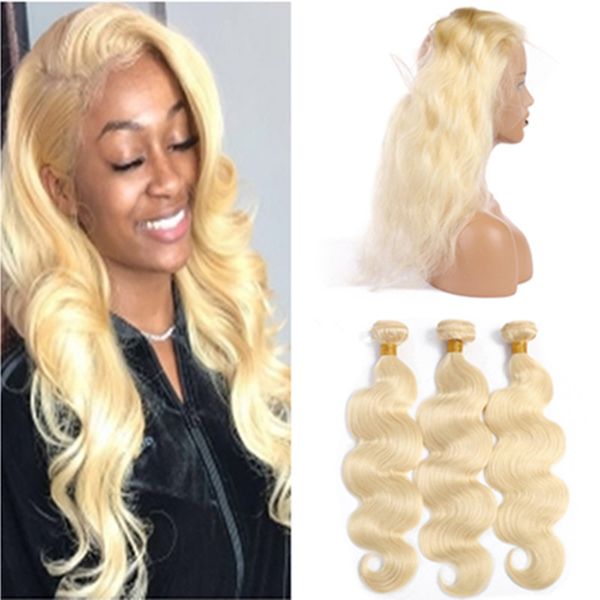 2019 Russian Blonde Bundles With 360 Frontal Closure 613 Bleach