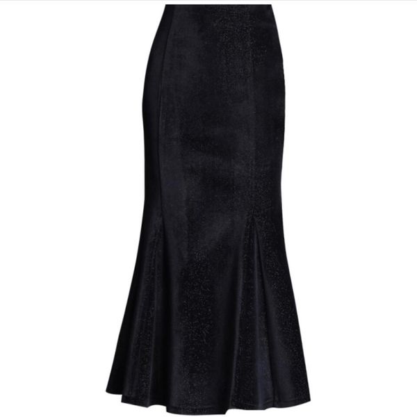 

plus size 4xlhigh waist velvet mermaid skirt women ol package hip ankle length trumpet skirt, Black