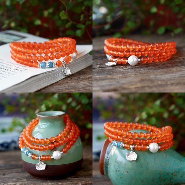 

beaded orange chalcedony more circle bracelet concise lovely natural stone pearl jewelry wholesale bracelets mix color, Black