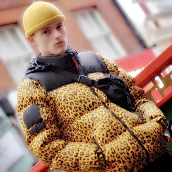 

18fw мужской пуховик с капюшоном куртки nuptse лиственные листья печати nuptse пальто tn fc3 парой пальто зимы верхняя одежда быстрое продви, Black